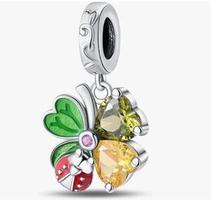 Lucky four leaf clover with lady bug sterling silver charm for Pandora bracelets